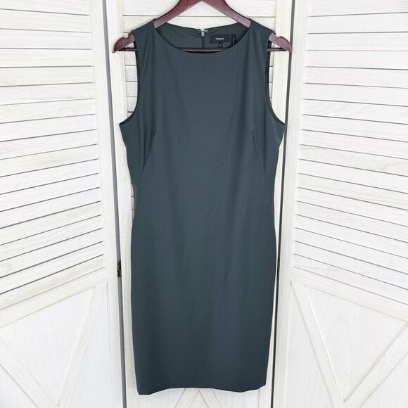 Theory Betty 2B Wool Blend Sheath Dress Grey Size 10 Sleeveless Stretch - Picture 10 of 16